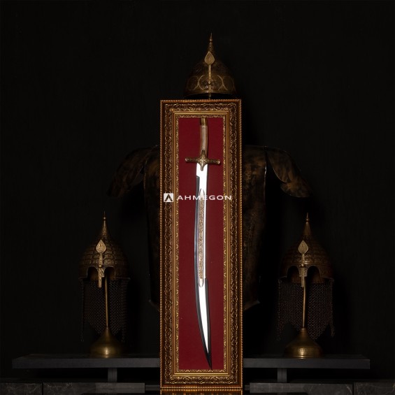 ALTIN KAPLAMA KABARTMA FATİH SULTAN MEHMET KILICI 100CM (TABLOLU)
