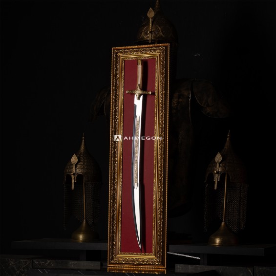 ALTIN KAPLAMA KABARTMA FATİH SULTAN MEHMET KILICI 100CM (TABLOLU)