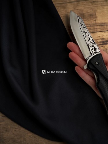 AHMEGON® Çakı 44 – Siyah Saplı Desenli Katlanır Çakı