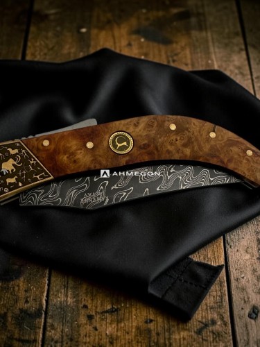 AHMEGON® Çakı 13 – Ahşap Görünümlü Kavisli Katlanır Çakı