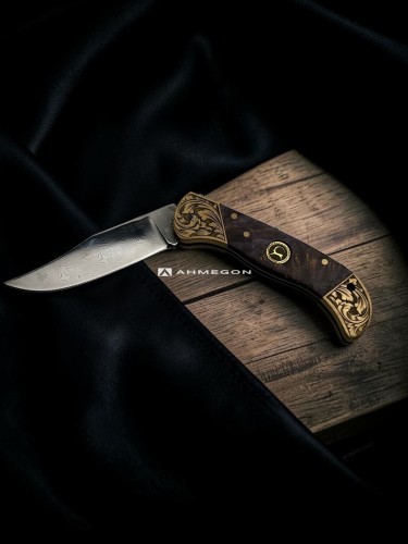 AHMEGON® Çakı 17 – Koyu Ahşap Görünümlü Katlanır Çakı