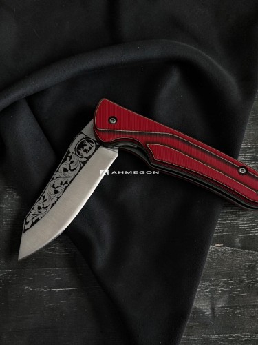 AHMEGON® Çakı 43 – Kırmızı Saplı Desenli Katlanır Çakı