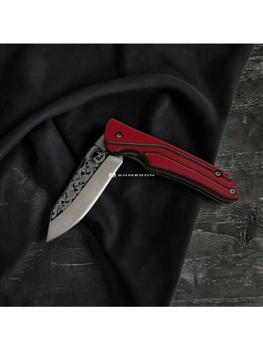 AHMEGON® Çakı 43 – Kırmızı Saplı Desenli Katlanır Çakı
