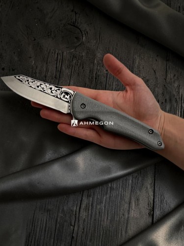 AHMEGON® Çakı 6 – Gri Saplı Desenli Katlanır Çakı