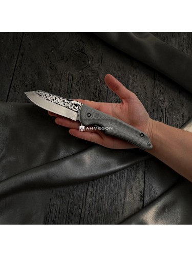 AHMEGON® Çakı 6 – Gri Saplı Desenli Katlanır Çakı