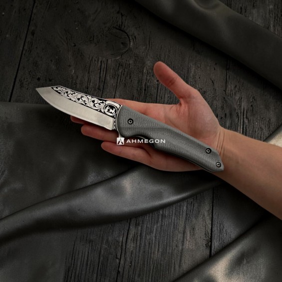 AHMEGON® Çakı 6 – Gri Saplı Desenli Katlanır Çakı